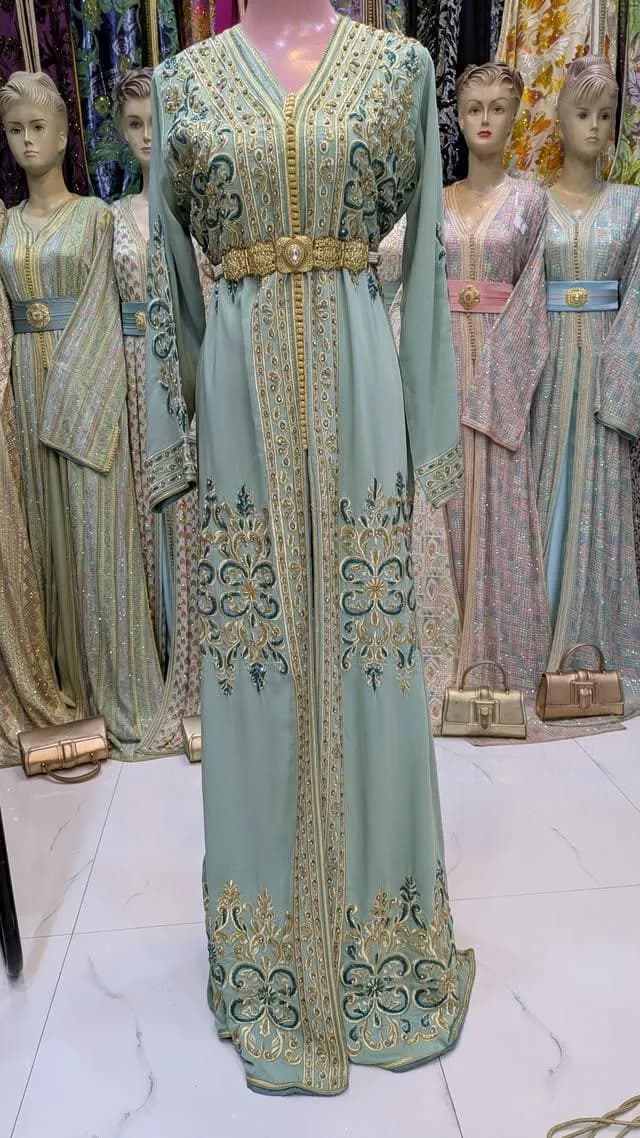 Caftan Vert d’Eau Brodé