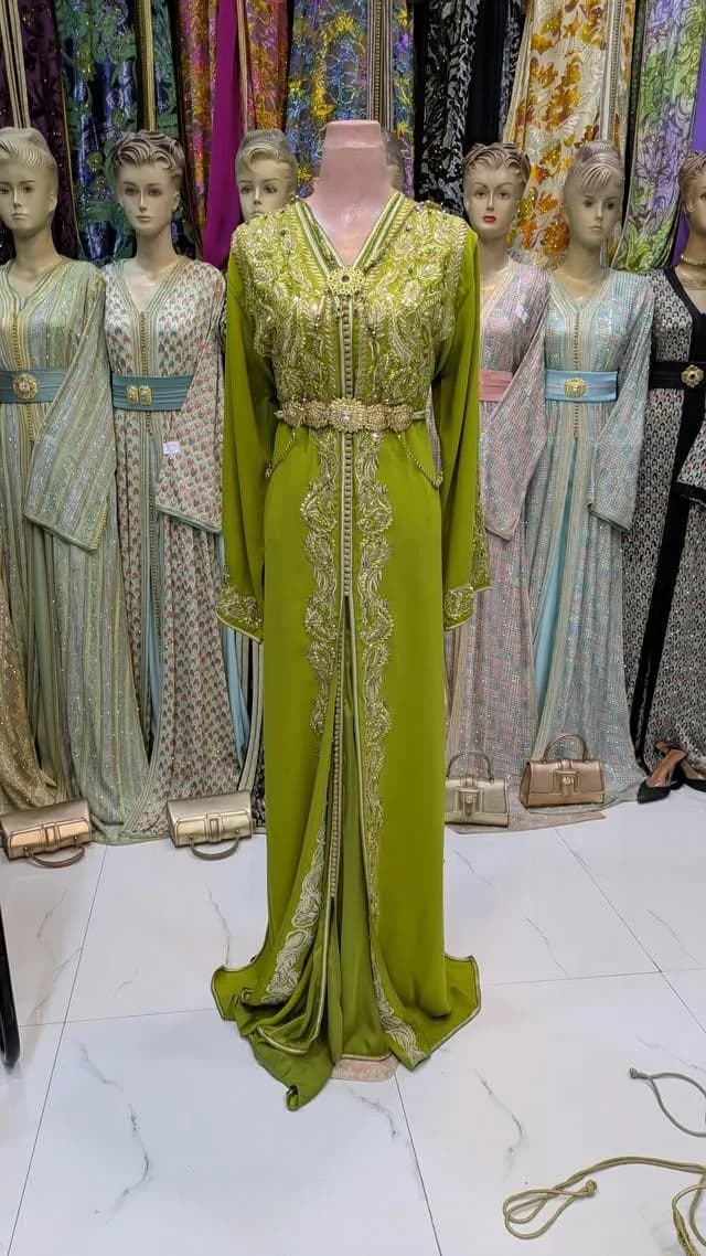 Caftan Vert Pistache Brodé